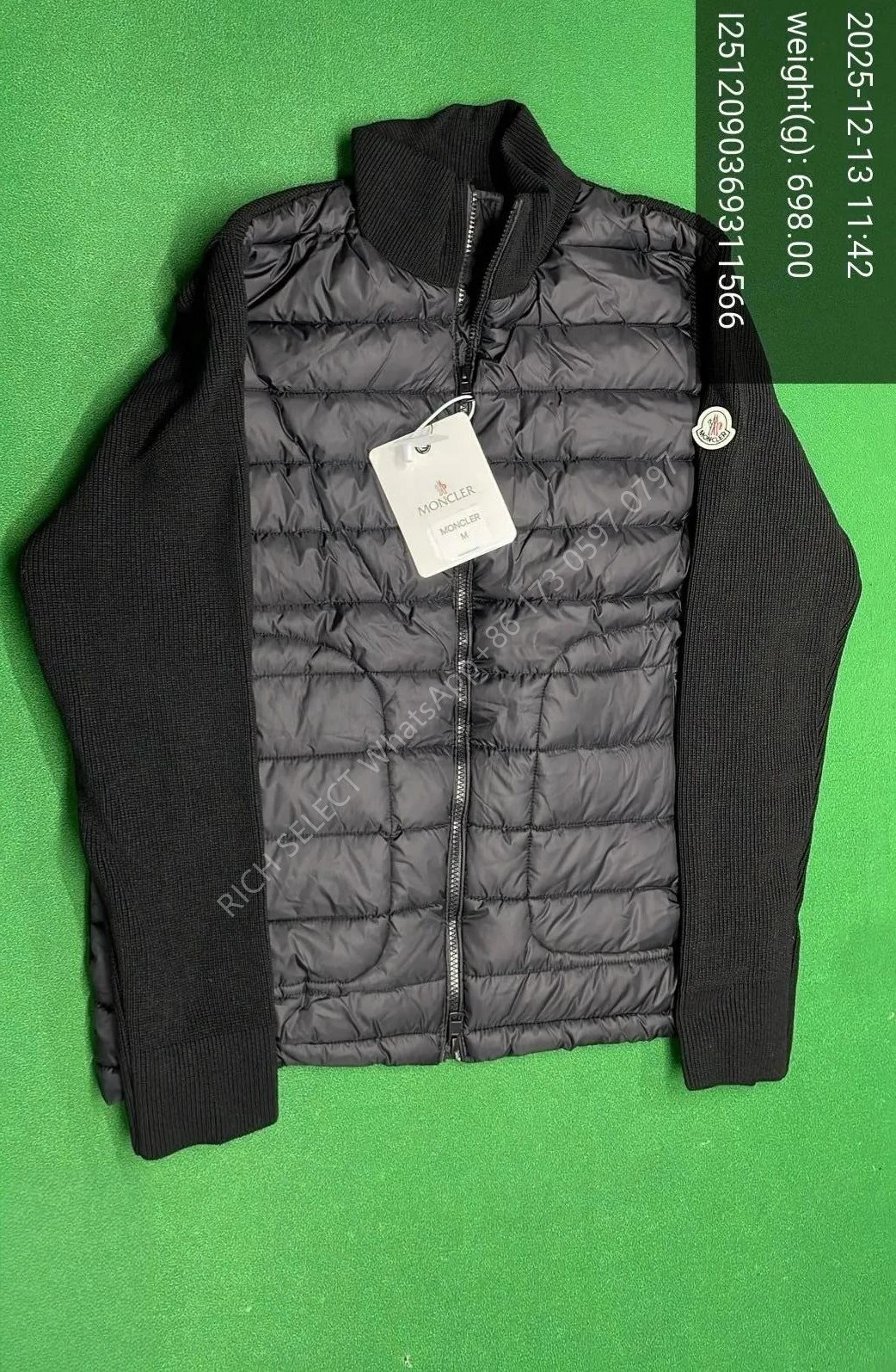 Moncler Jackets Hooded quilted down-knit hybrid jacket — MON-Black stand-up collar