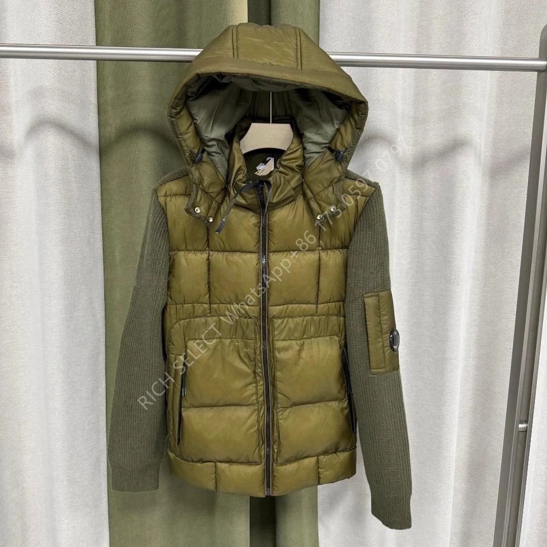 Moncler Jackets Hooded quilted down-knit hybrid jacket — CP-Hooded olive green