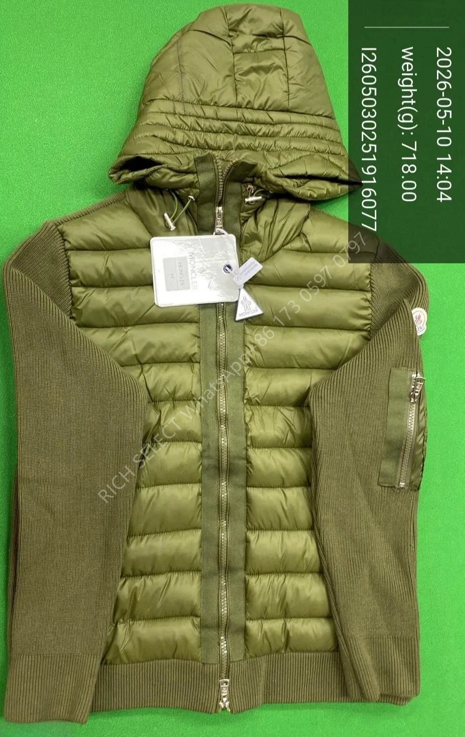 Moncler Jackets Hooded quilted down-knit hybrid jacket — MON-Green white label hooded