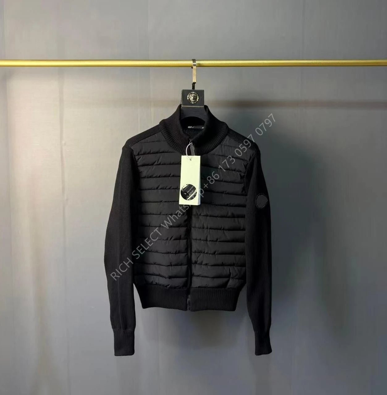Moncler Jackets Hooded quilted down-knit hybrid jacket — Goose-Black Label Knit Black
