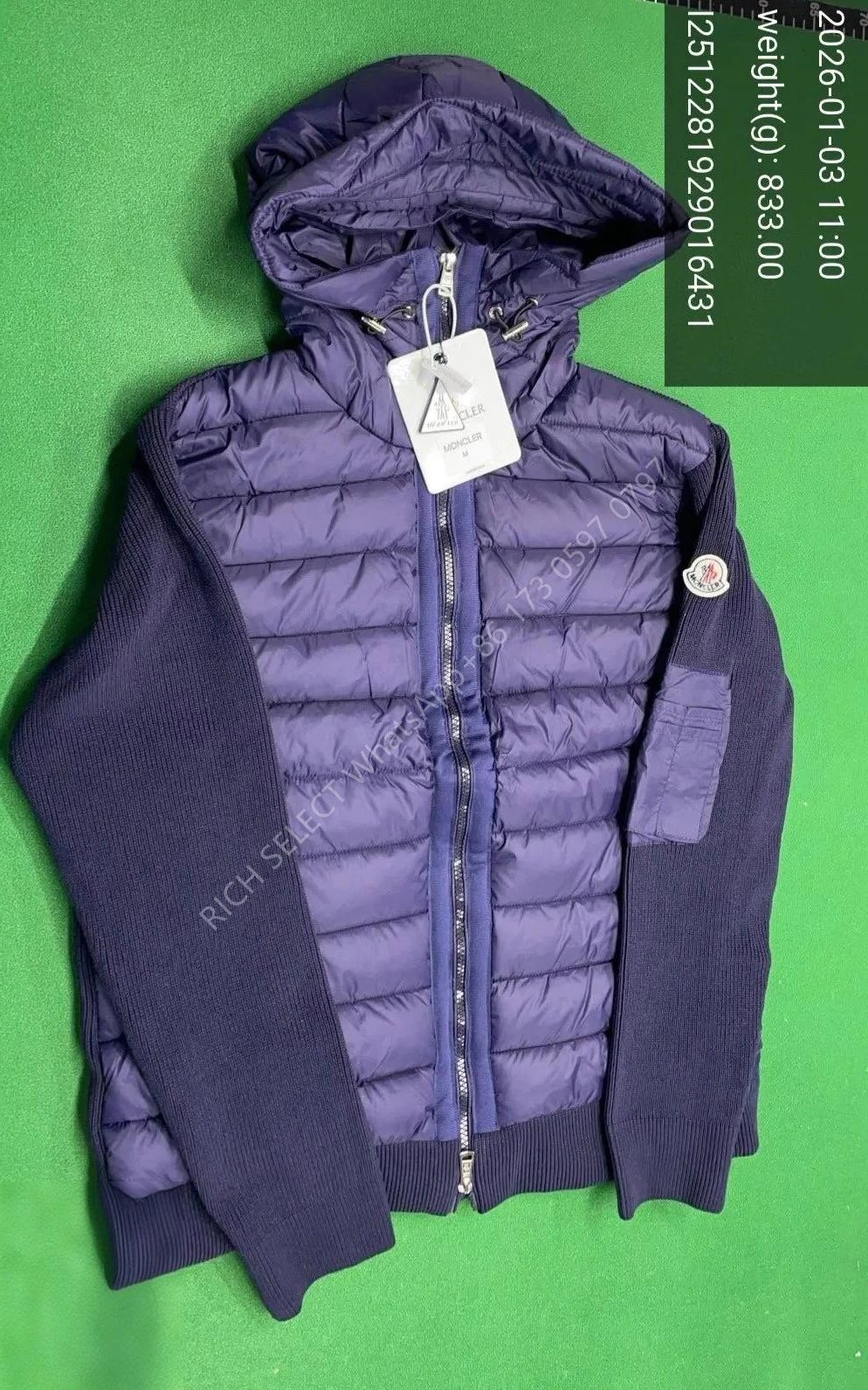 Moncler Jackets Hooded quilted down-knit hybrid jacket — MON-Blue white-label hoodie