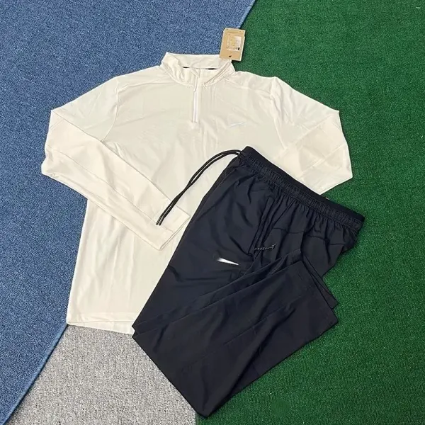 Nike Half-Zip Performance Top White and Black Track Pants Set Tracksuit - 1