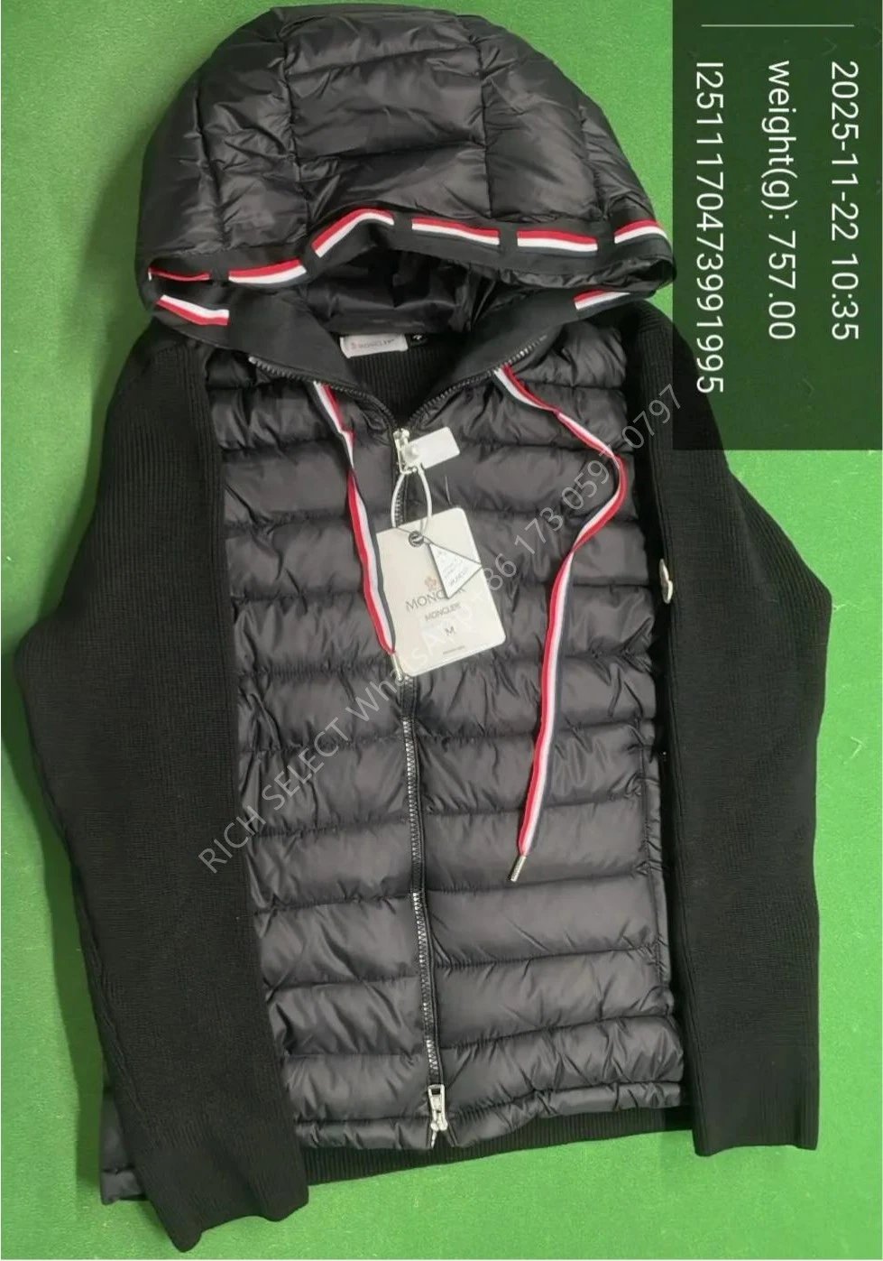 Moncler Jackets Hooded quilted down-knit hybrid jacket — MON-Ribbed knit hat