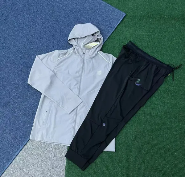 Design Lightweight Hooded Windbreaker and Jogger Set Gray / Black - 1