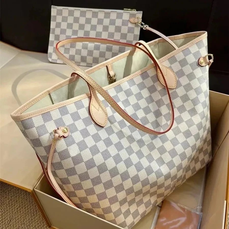 Louis Vuitton Multiple handbag models — Neverfull white grid apricot-lined
