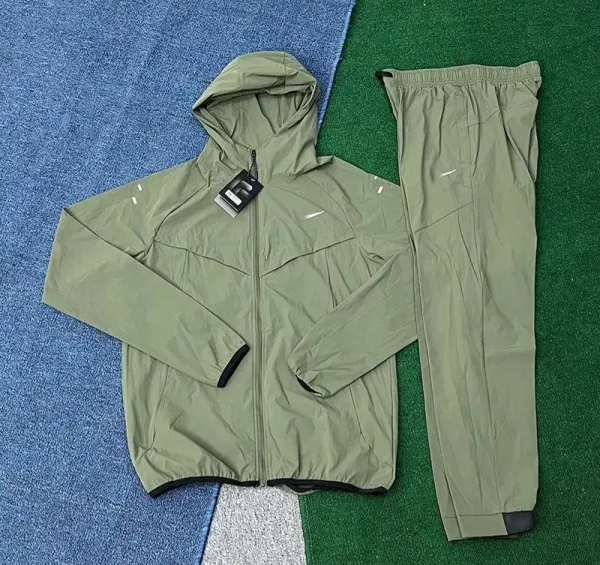 Nike Windrunner Hooded Jacket and Jogger Pants Set Olive Green Tracksuit - 1