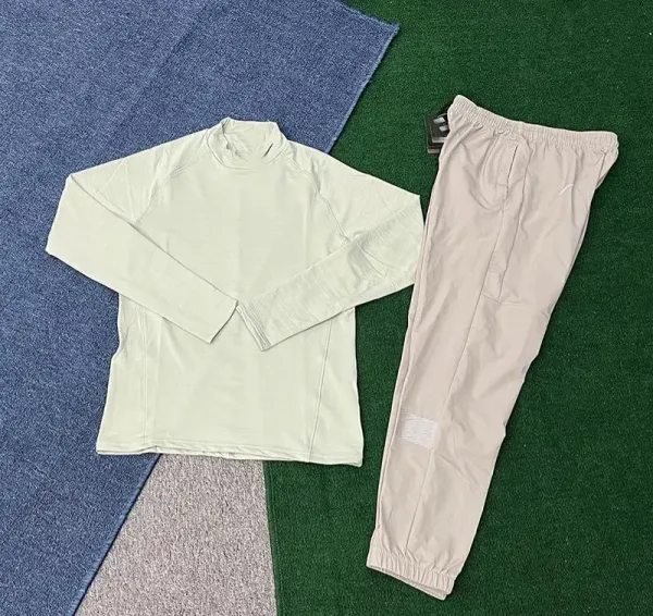 Design Base Layer Top and Jogger Pants Set in Mint and Beige - 1