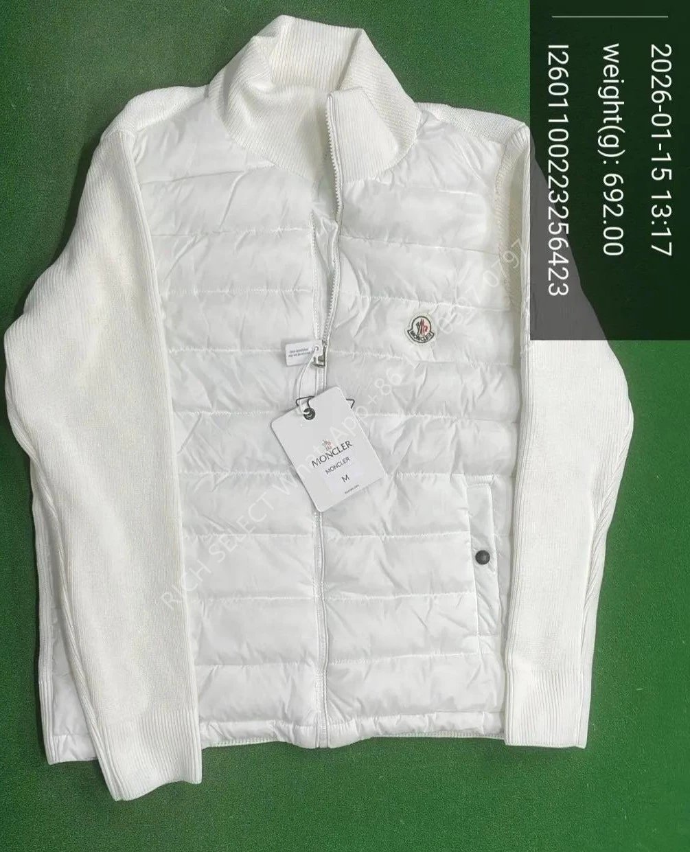 Moncler Jackets Hooded quilted down-knit hybrid jacket — MON-knitted white