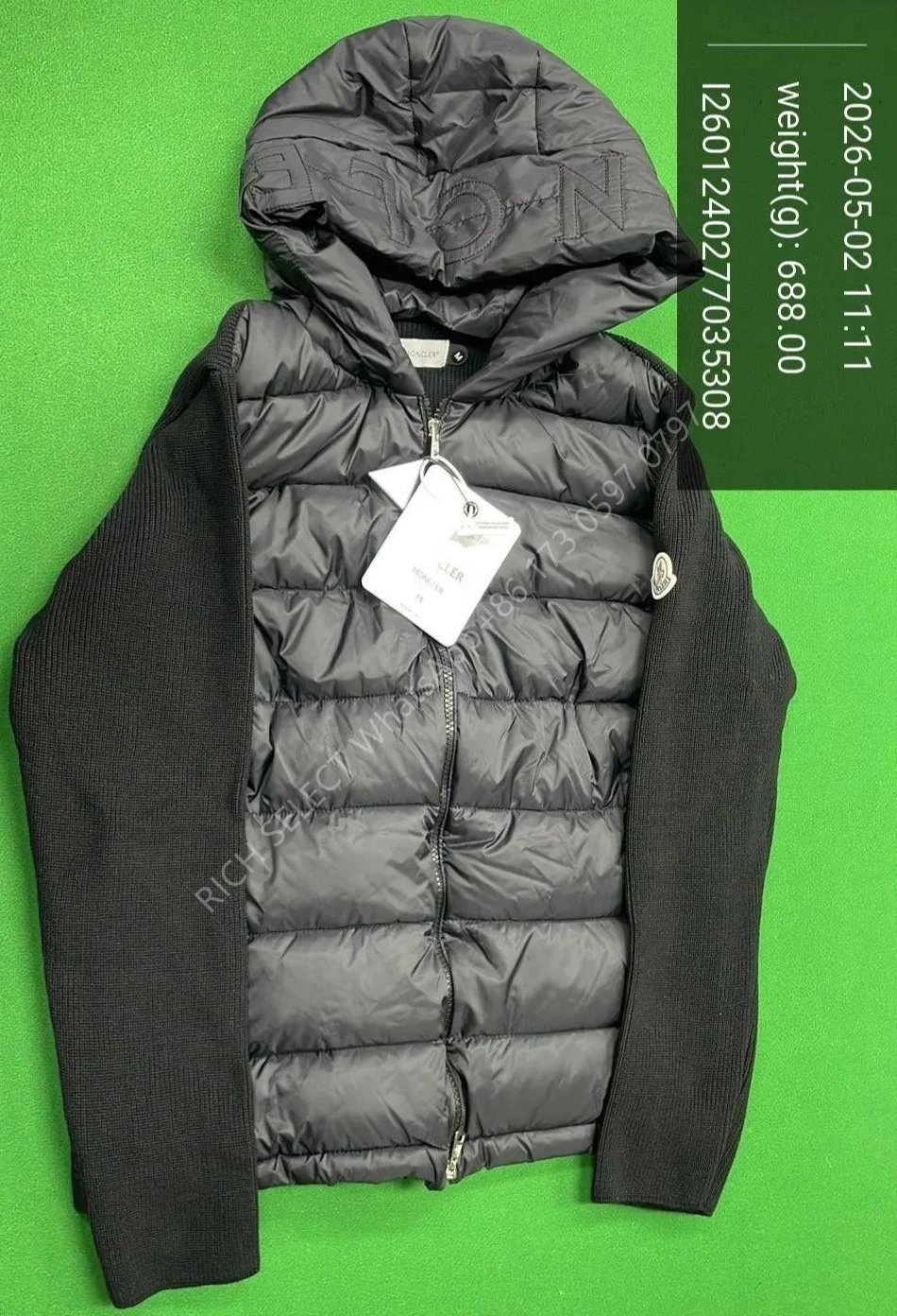 Moncler Jackets Hooded quilted down-knit hybrid jacket — MON-Letter cap knitted