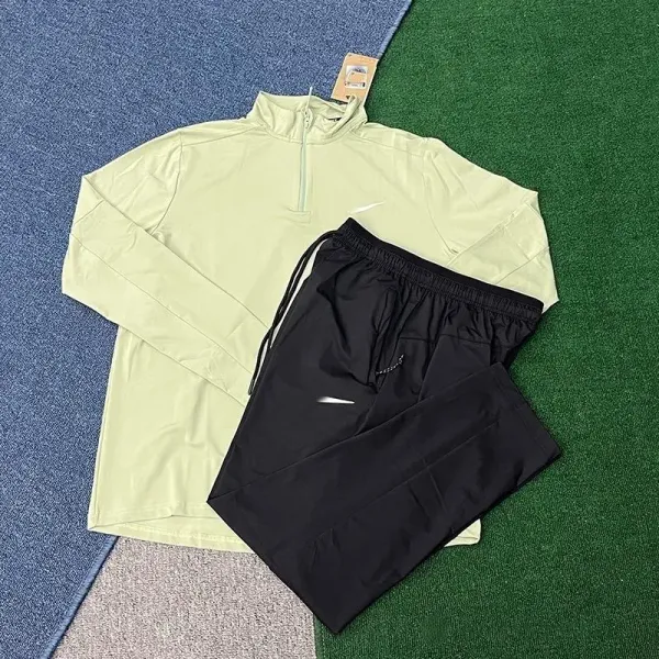 Nike Dri-FIT Half-Zip Top and Woven Training Pants Set in Lime Green and Black Activewear - 1