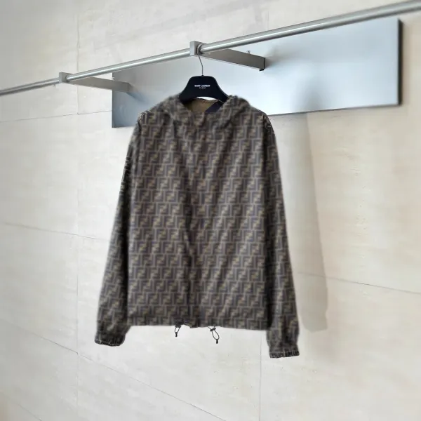 Fendi FF Monogram Hooded Windbreaker Beige / Brown - 1