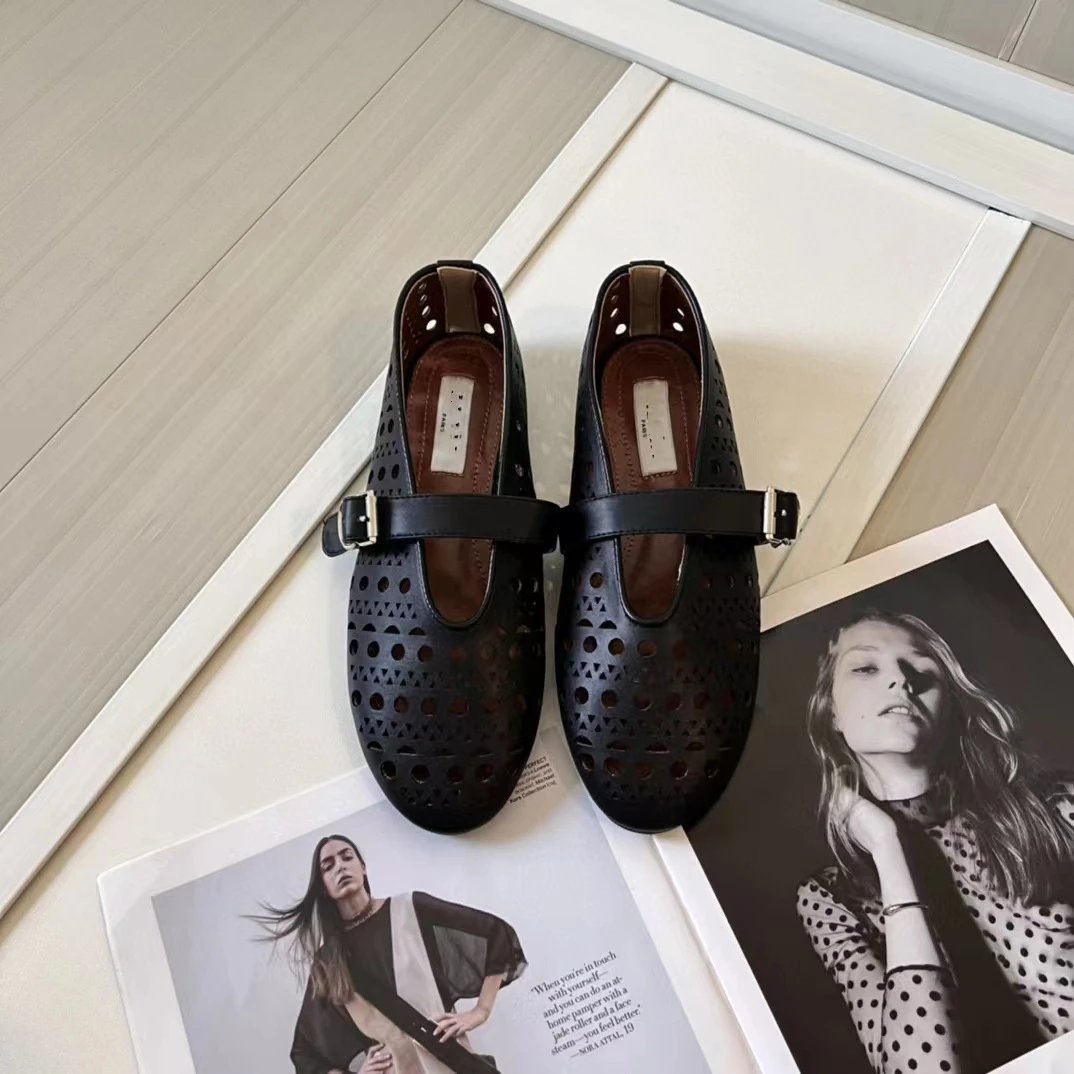 Alaïa Casual Shoes Studded Buckle Mary Jane Flats — Black