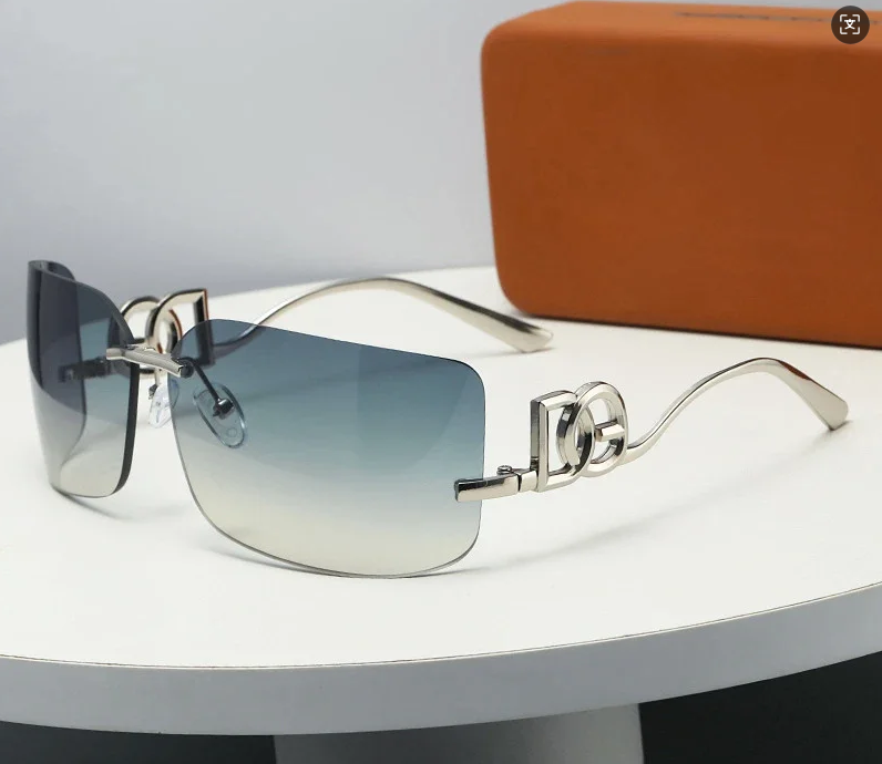 Unbranded Eyewear Rimless rectangular sunglasses with geometric metal temples image 4