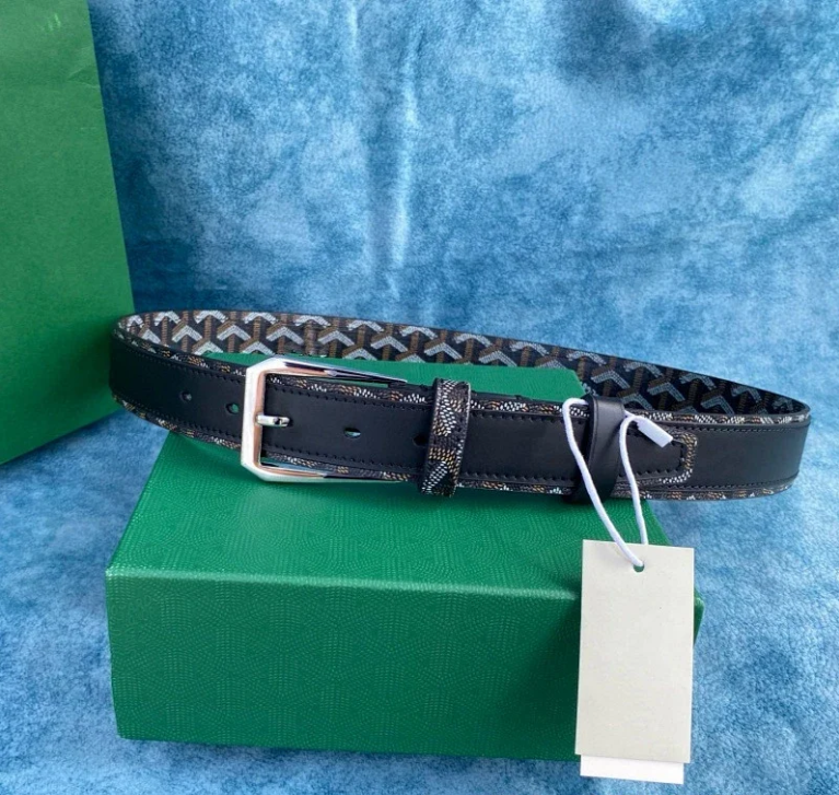 Goyard Belts Chevron-pattern leather-trim pin buckle belt — 2 No. silver buckle 3.8