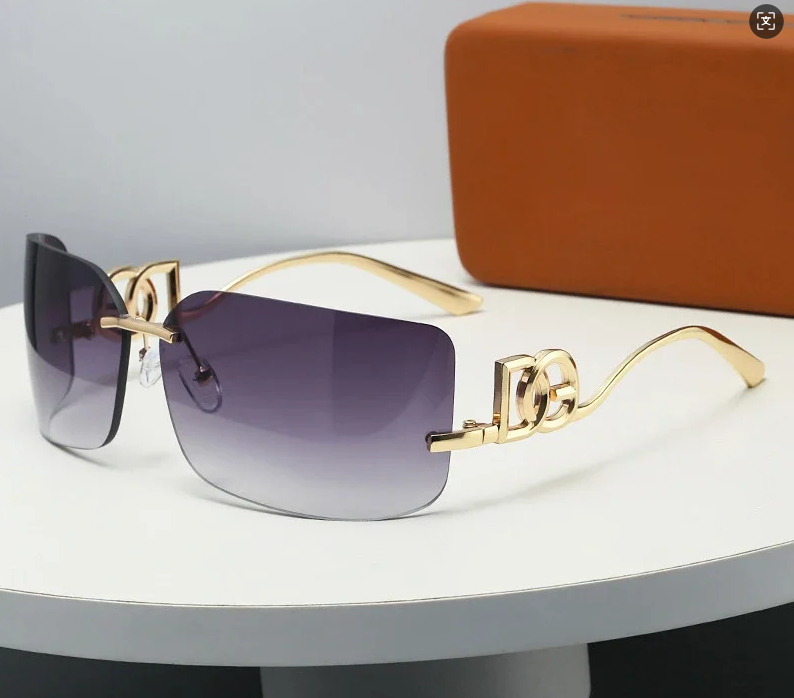 Unbranded Eyewear Rimless rectangular sunglasses with geometric metal temples image 3