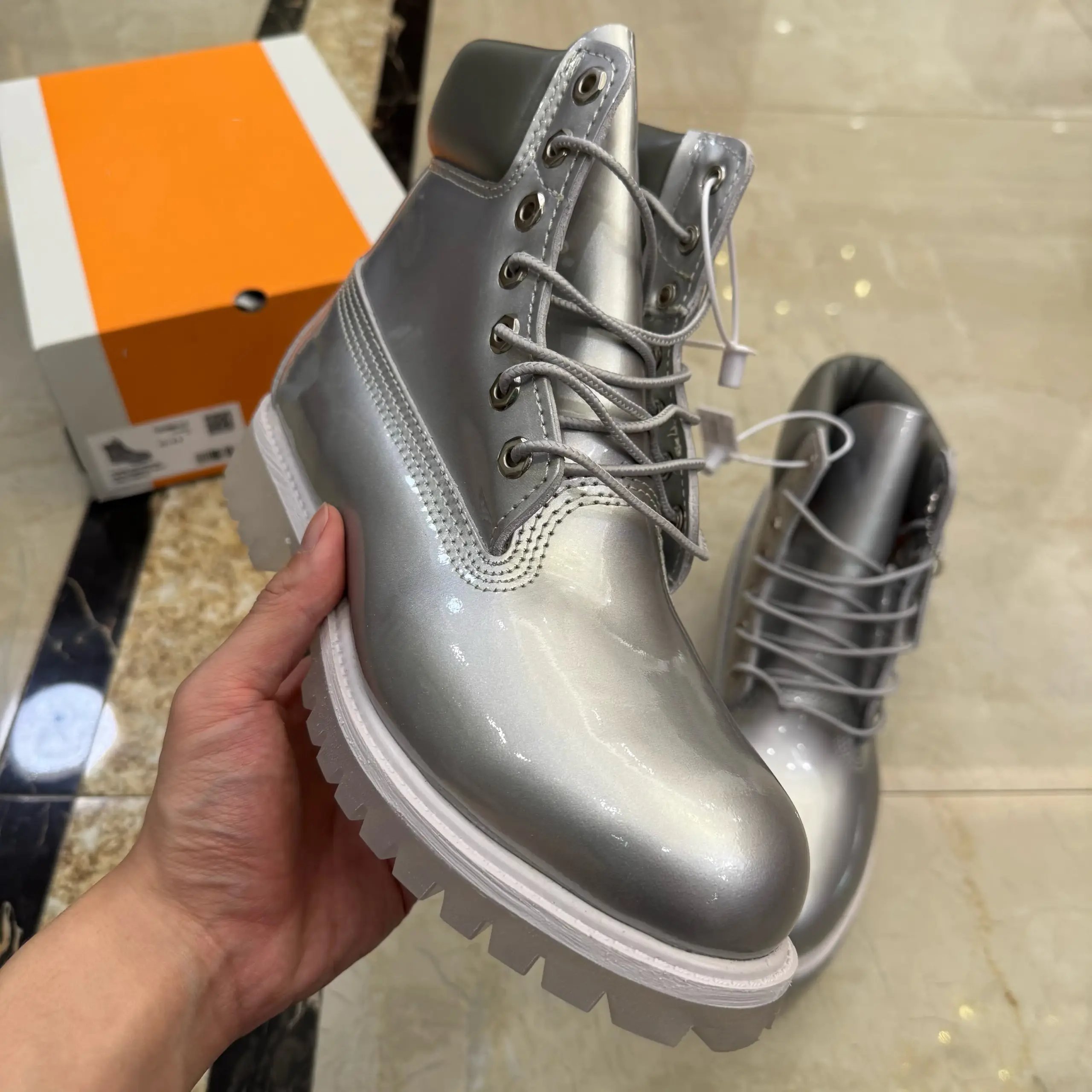 Unbranded Boots Glossy lace-up ankle with lug soles image 3