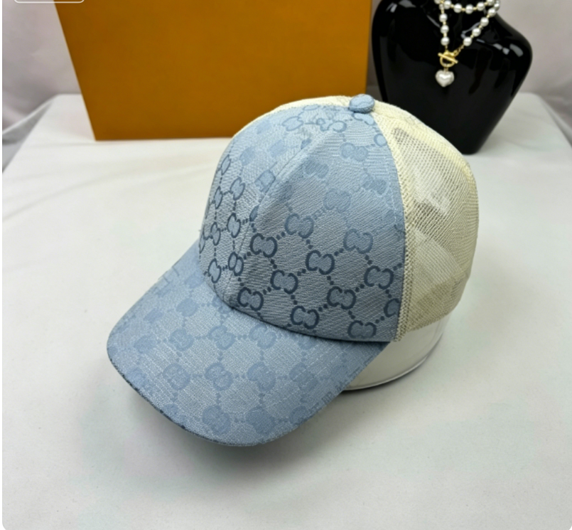 Gucci Hats GG monogram mesh baseball cap — Light blue [with packing box】