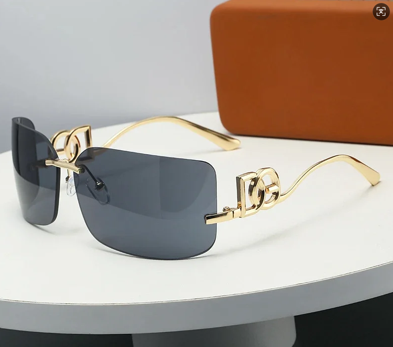 Unbranded Eyewear Rimless rectangular sunglasses with geometric metal temples image 2
