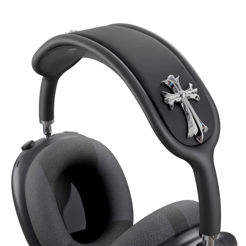 Apple Headphones AirPods Max Headband Protective Cover with Cross Decoration — 【Black Head Beam] Silver Cross