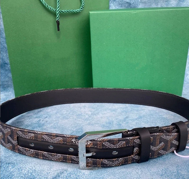 Goyard Belts Chevron-pattern leather-trim pin buckle belt — 4 No. silver buckle 3.8