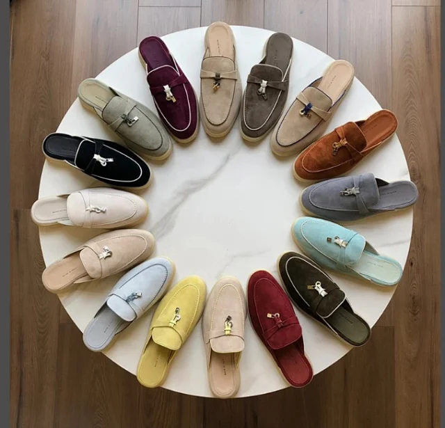 Unbranded Slippers Suede Loafer Mules with Metal Ornament product detail image 1