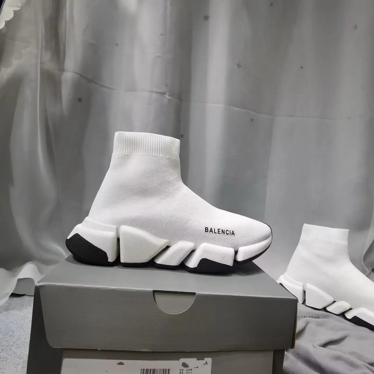 Balenciaga Sneakers Sock-knit high-top with segmented sole — Light gray with white background
