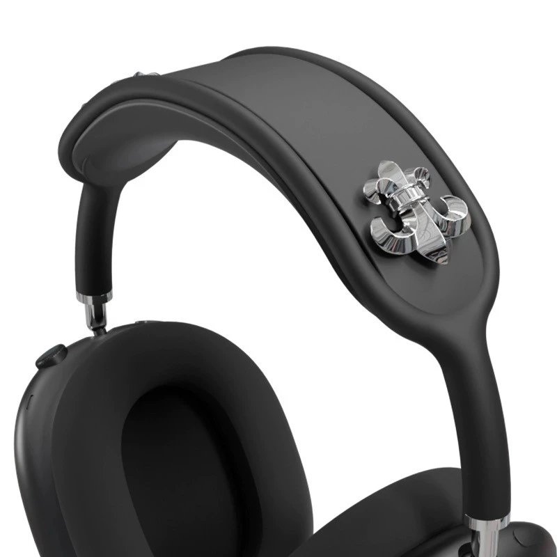 Apple Headphones AirPods Max Headband Protective Cover with Cross Decoration — 【Black Head Beam] Silver Scout Flower