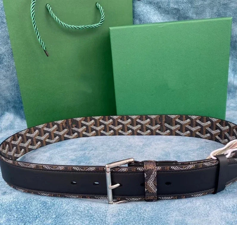 Goyard Belts Chevron-pattern leather-trim pin buckle belt — 7 No. silver buckle 3.8