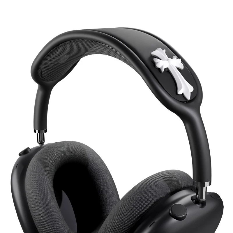 Apple Headphones AirPods Max Headband Protective Cover with Cross Decoration — 【Black Head Beams] White Cross