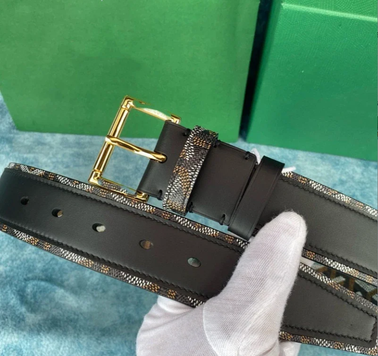 Goyard Belts Chevron-pattern leather-trim pin buckle belt — 12 No. gold buckle 3.8