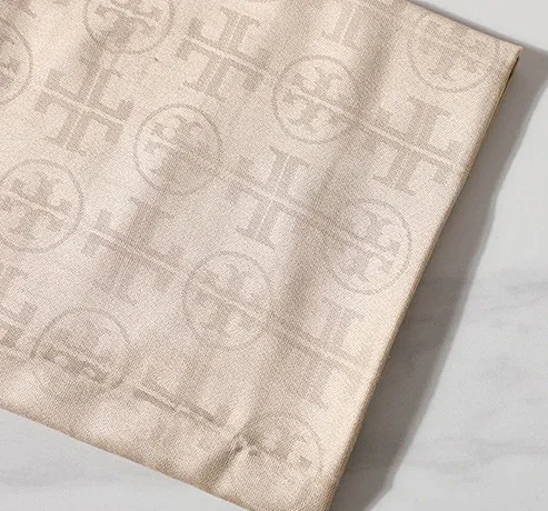 Tory Burch Scarves Double T logo print scarf with fringed ends — Champagne color