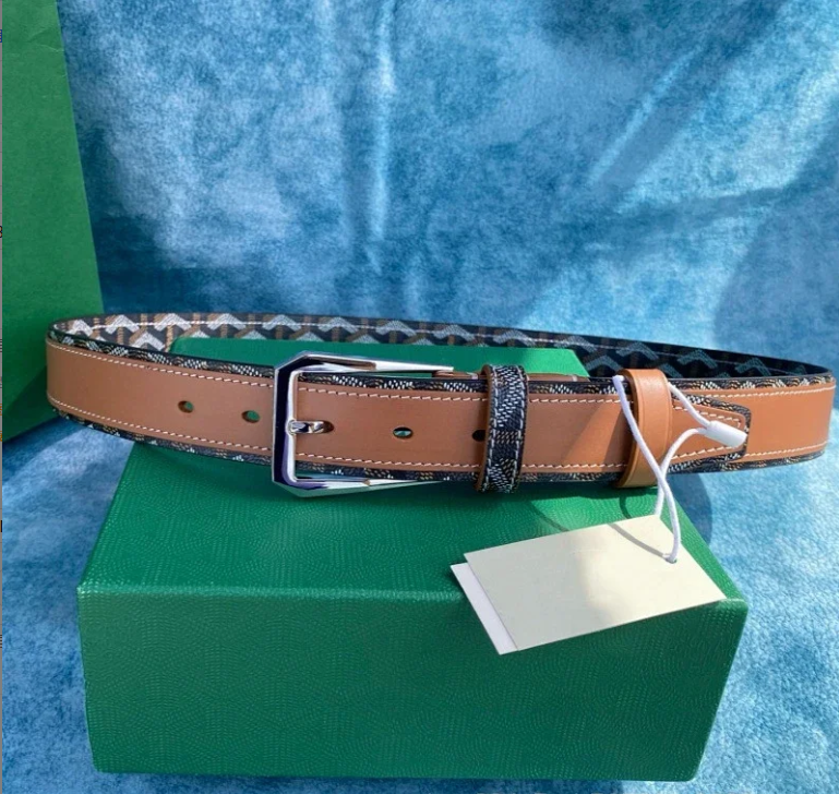 Goyard Belts Chevron-pattern leather-trim pin buckle belt — 1 No. silver buckle 3.8