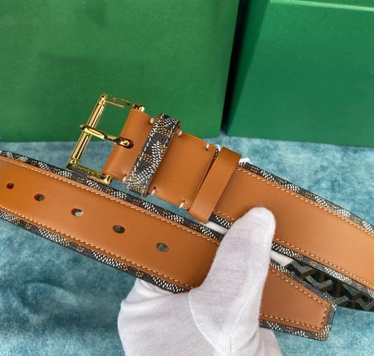 Goyard Belts Chevron-pattern leather-trim pin buckle belt — 11 No. gold buckle 3.8
