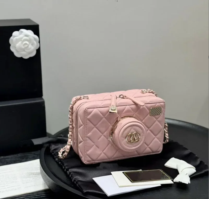 Chanel Crossbody Bags Quilted camera-style mini chain bag — Pink
