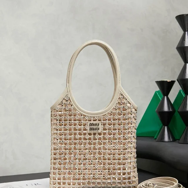 Miu Handbags Crystal-embellished top-handle tote product detail image 1
