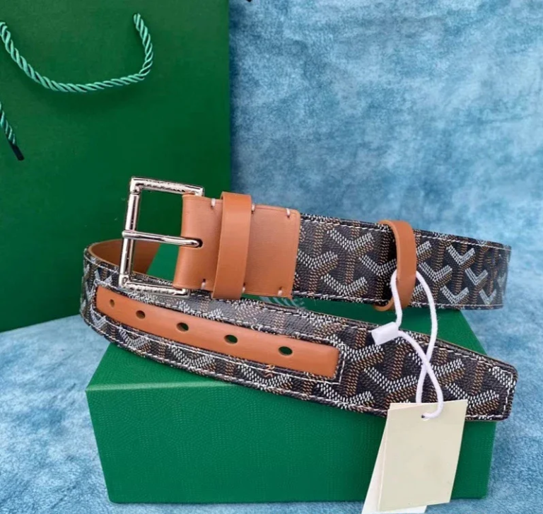 Goyard Belts Chevron-pattern leather-trim pin buckle belt — 5 No. silver buckle 3.8