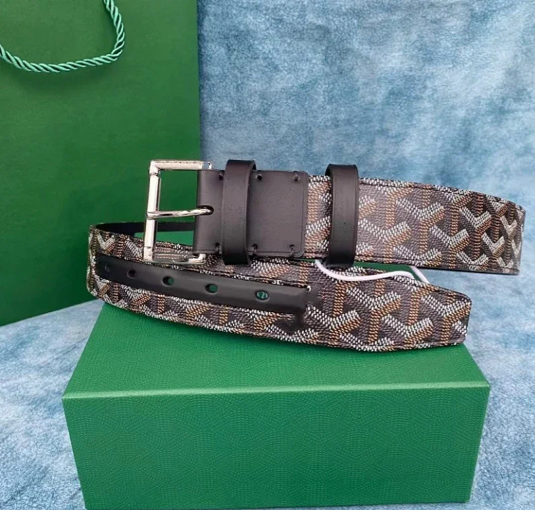 Goyard Belts Chevron-pattern leather-trim pin buckle belt — 10 No. silver buckle 3.8