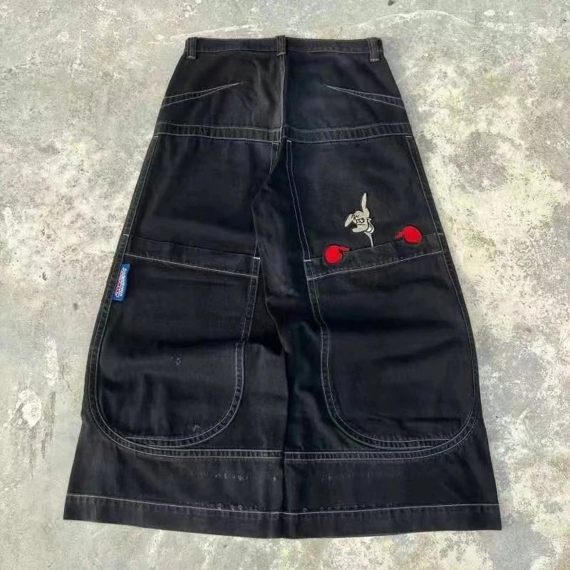 UNCOJEANS Wide-Leg Graphic Patch Jeans — N 51 Black