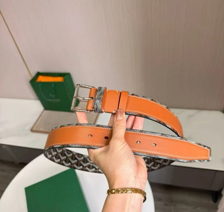 Goyard Belts Chevron-pattern leather-trim pin buckle belt image 3