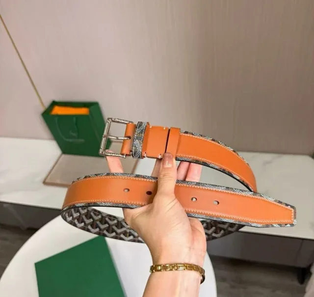 Goyard Belts Chevron-pattern leather-trim pin buckle belt product detail image 3