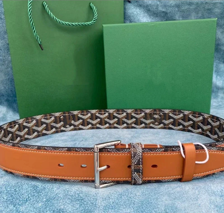 Goyard Belts Chevron-pattern leather-trim pin buckle belt — 9 No. silver buckle 3.8
