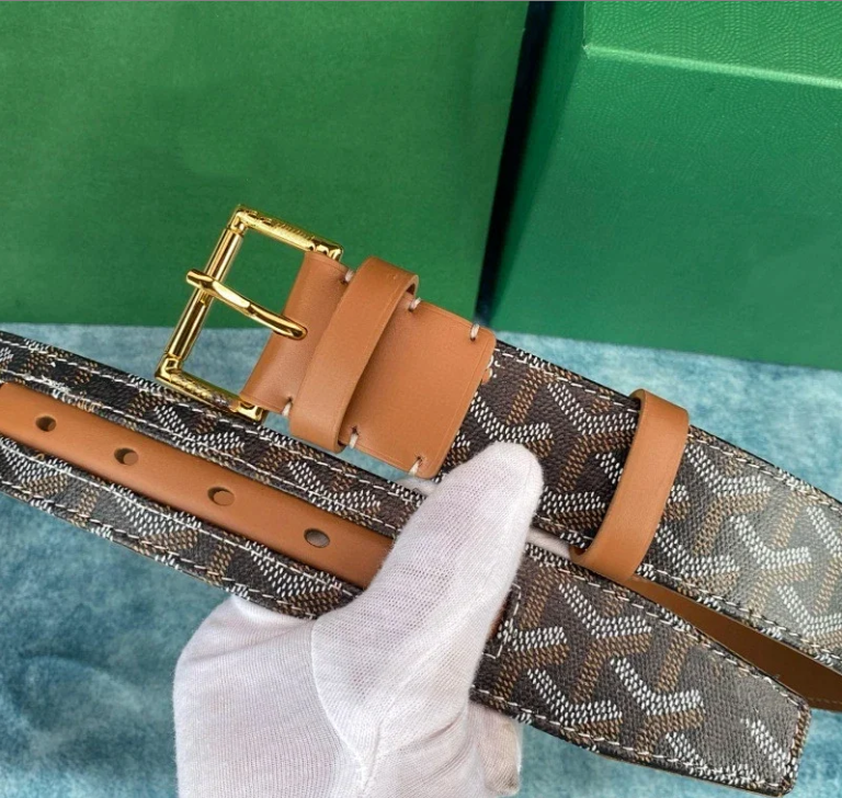 Goyard Belts Chevron-pattern leather-trim pin buckle belt — 6 No. gold buckle 3.8
