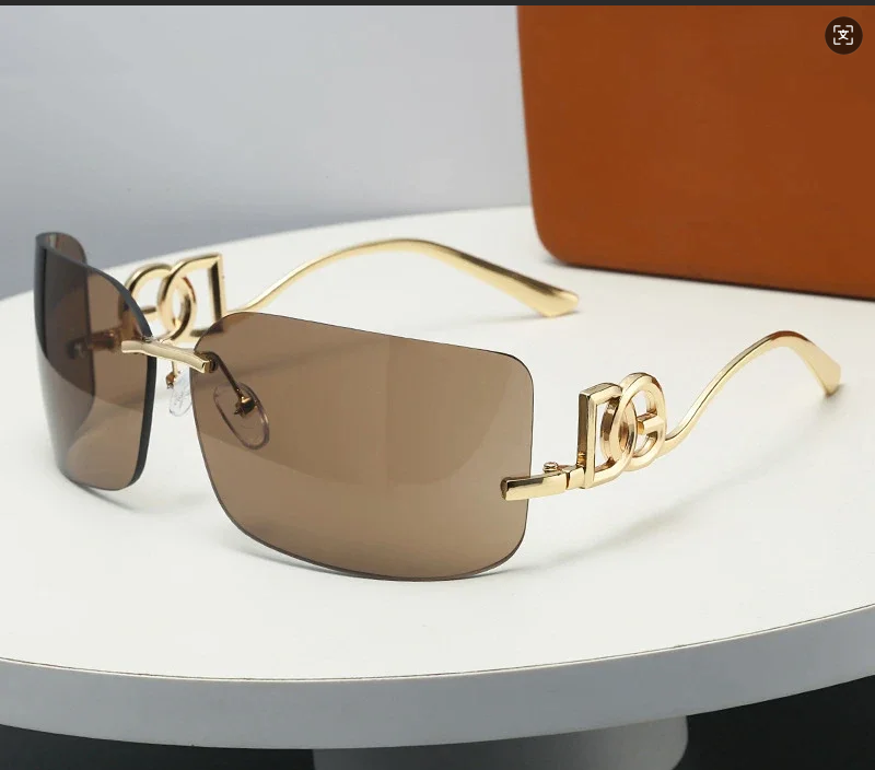 Unbranded Eyewear Rimless rectangular sunglasses with geometric metal temples product image