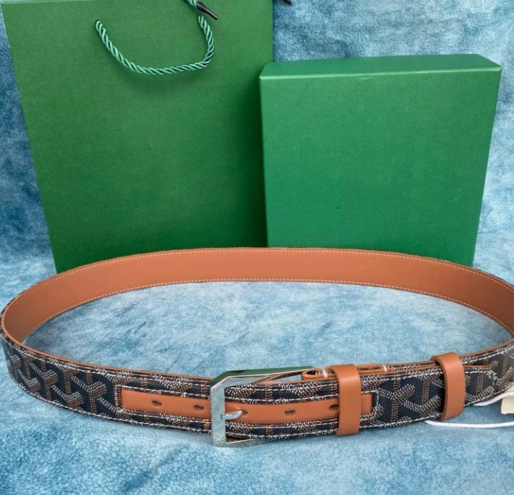 Goyard Belts Chevron-pattern leather-trim pin buckle belt — 3 No. silver buckle 3.8