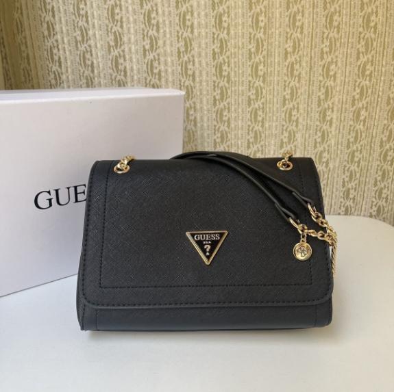 GUESS Crossbody Bags Triangle Logo Flap Chain Bag — Black