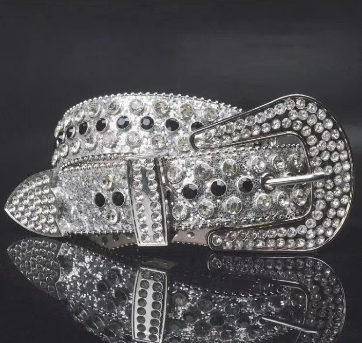 b.b. Simon Belts Rhinestone-studded belt with oversized buckle — Silver