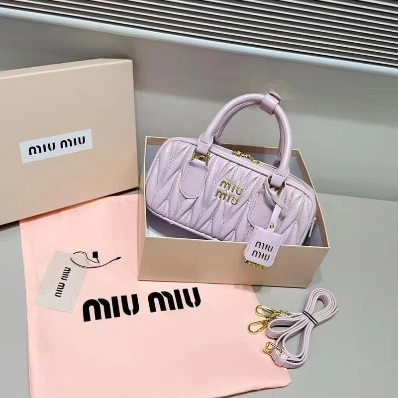 Miu Handbags Quilted Top-Handle Boston Bag — Powder Pink [Gift Box Packaging]