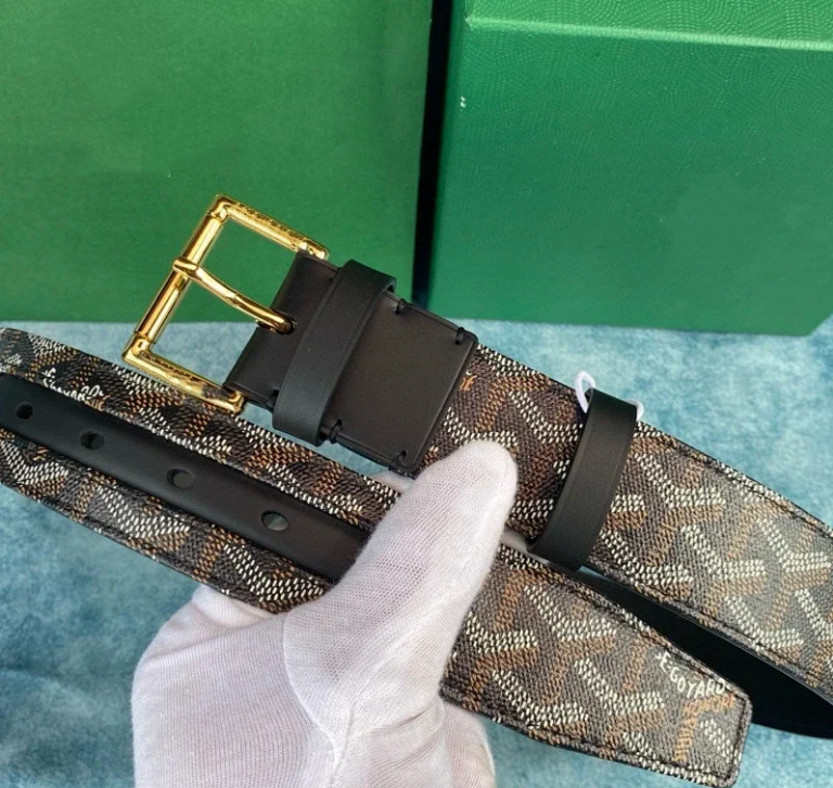 Goyard Belts Chevron-pattern leather-trim pin buckle belt — 8 No. gold buckle 3.8