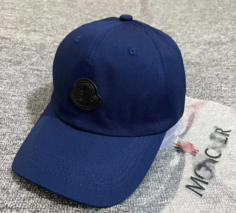 Moncler Hats Logo Patch Baseball Cap — Navy blue leather label