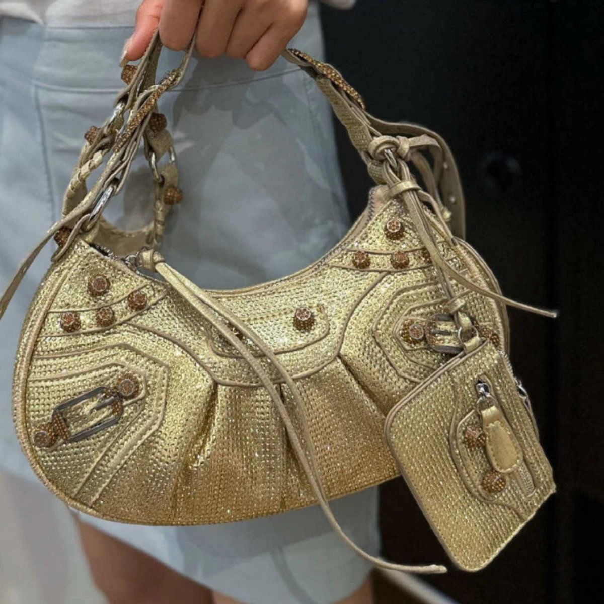 Unbranded Crossbody Bags Rhinestone-Embellished Buckle Bag — Golden